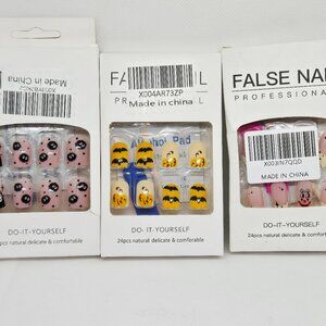 NIB SET OF 3 HALLOWEEN DECOR/PARTY PRESS ON NAILS, GHOSTS, PUMPKINS, 72 TOTAL